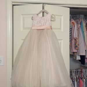 FLOWER GIRL DRESS Elegant Ivory Lace and Tulle Dress Satin Bow included